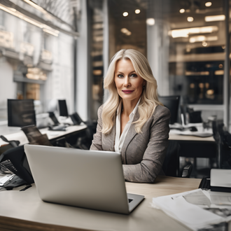 femme dirigeante blonde satisfaite du financement de son parc informatique